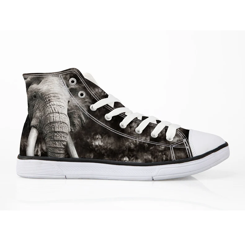 
Custom Women High Top Vulcanize Shoes 3D Elephant Printed High-top White Canvas Female Leisure Shoes For Student Girls 