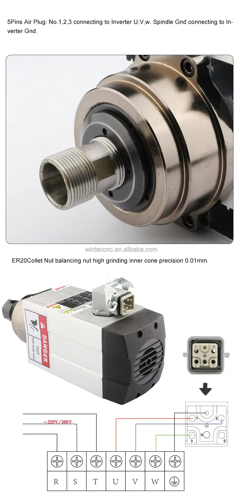 High speed ER 32 380V 5.5KW water cooled spindle motor for cnc router