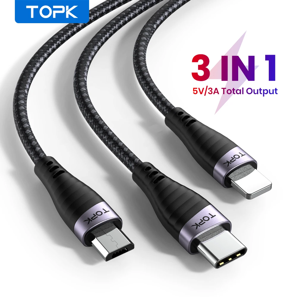 
TOPK AS15 3A Quick Charging 3 in 1 Fast Charging Usb Cable 