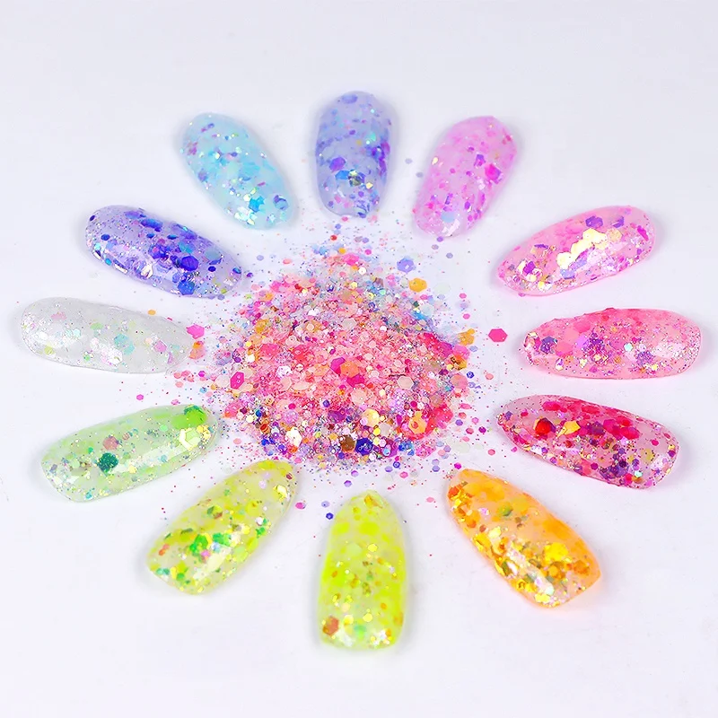 Free sample 12 Colors Nail Art Glitter Epoxy resin DIY Craft Glitter Glow in the dark glitter
