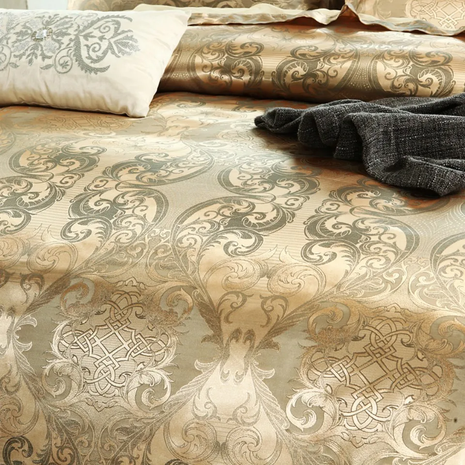 European Style  Custom Jacquard Navy Blue Satin Wedding Bedding Sets For Hotel