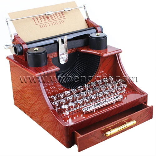 Vintage Typewriter Music Box for Home/Office/Study Room Decoration / Hand Cranked Square Abs Music Box Hand Crank Music Boxes