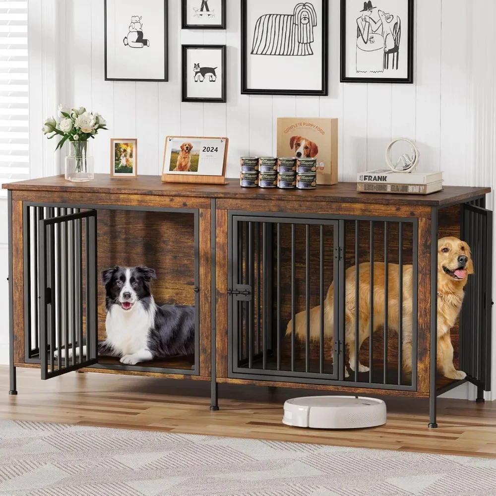 Custom High Quality Dog Kennel Pet Cage Breathable Wooden and iron Dog Crate Dog House with 2 Drawers