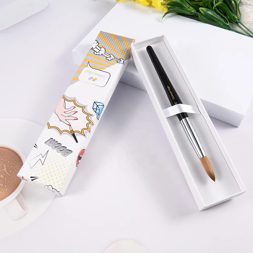 Top Quality New Nail Brush White Black Wood Custom Private Label Sable Kolinsky Acrylic Nail Brush Crimped Round #8 10 12 14 16