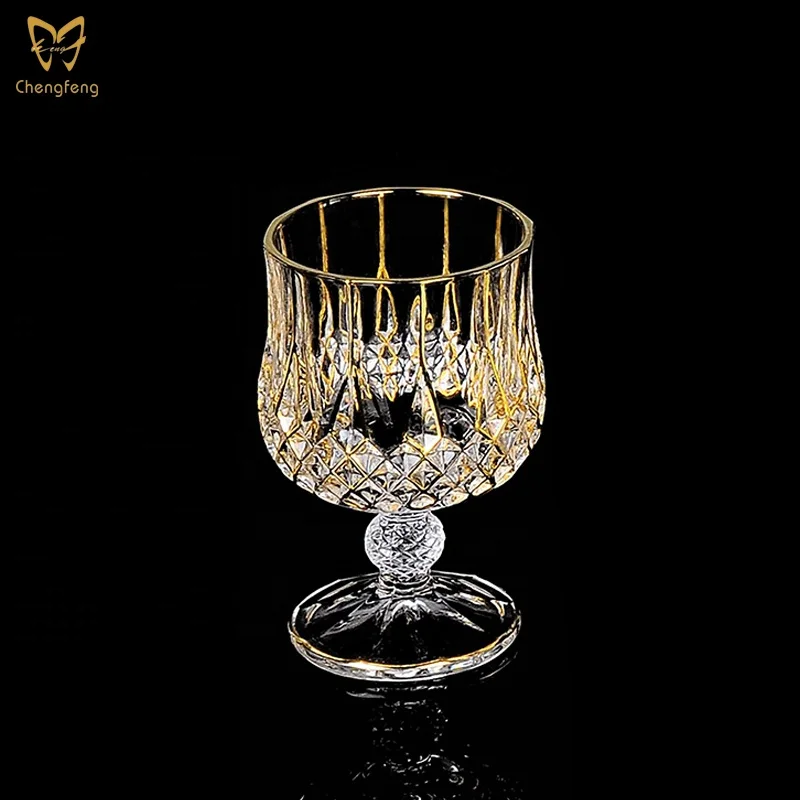 European Whiskey Decanter and Glass Set Red Wine Glasses Diamond Design Gold Color Wine Whiskey Decanter