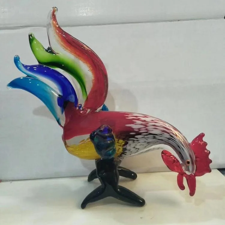 high quality decorative art glass rooster sculpture
