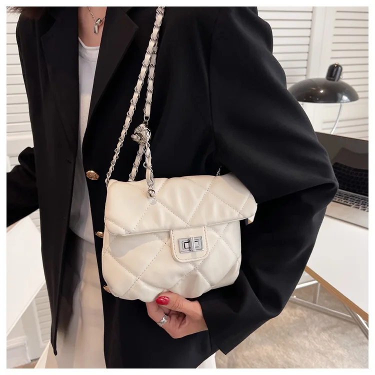 2022 latest lady small mobile bag metal chain plaid women coin purse Pu Leather Women lipstick phone purse