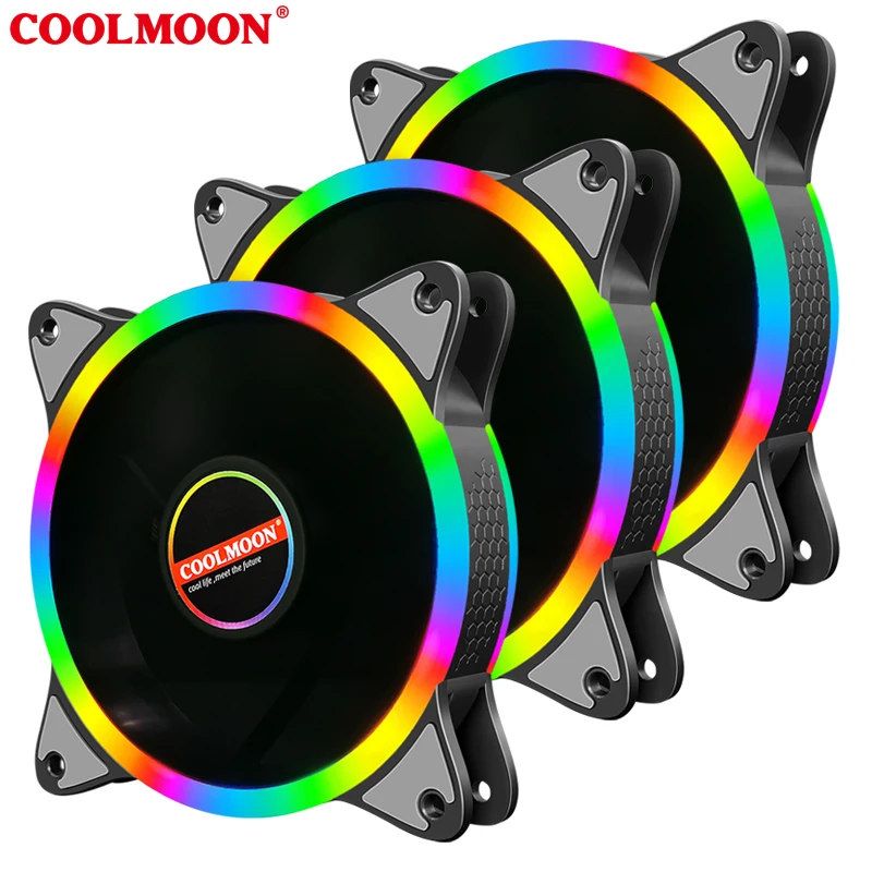 COOLMOON Binary Star 12V color light LED computer case fan 120x120x25mm Double ring quiet PC cooling fan