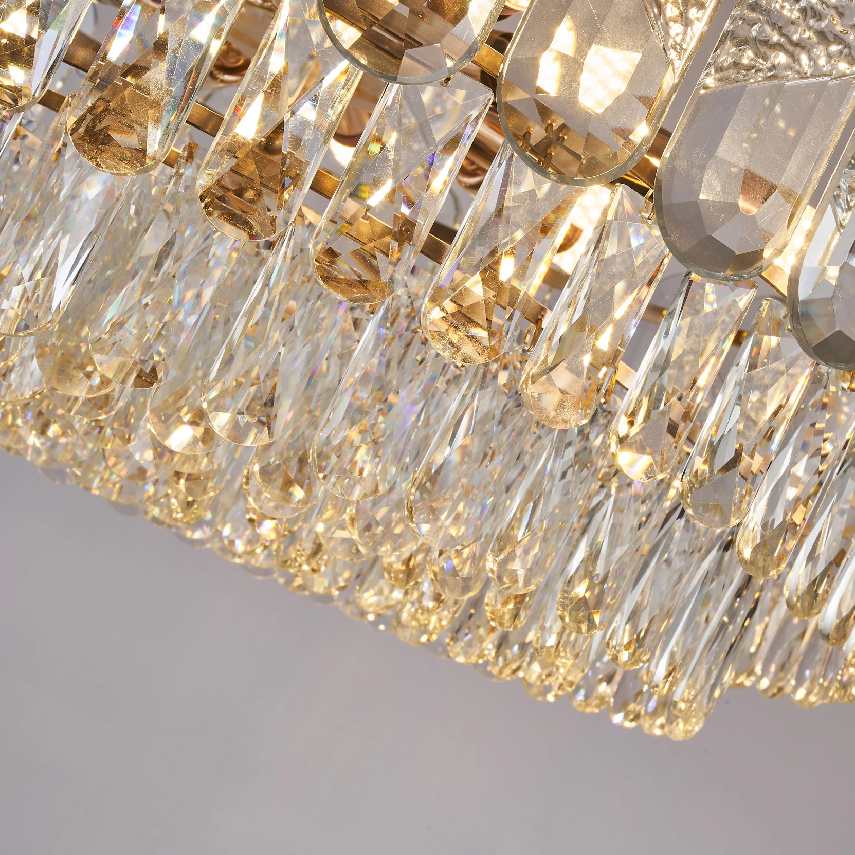 Light Color Yellow Dining Table Large Crystal Ceiling Chandelier