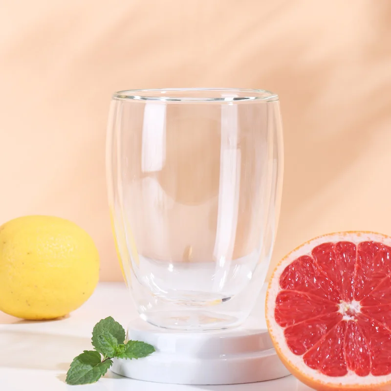 High quality high borosilicate cute  double wall tea glass cup drink cup