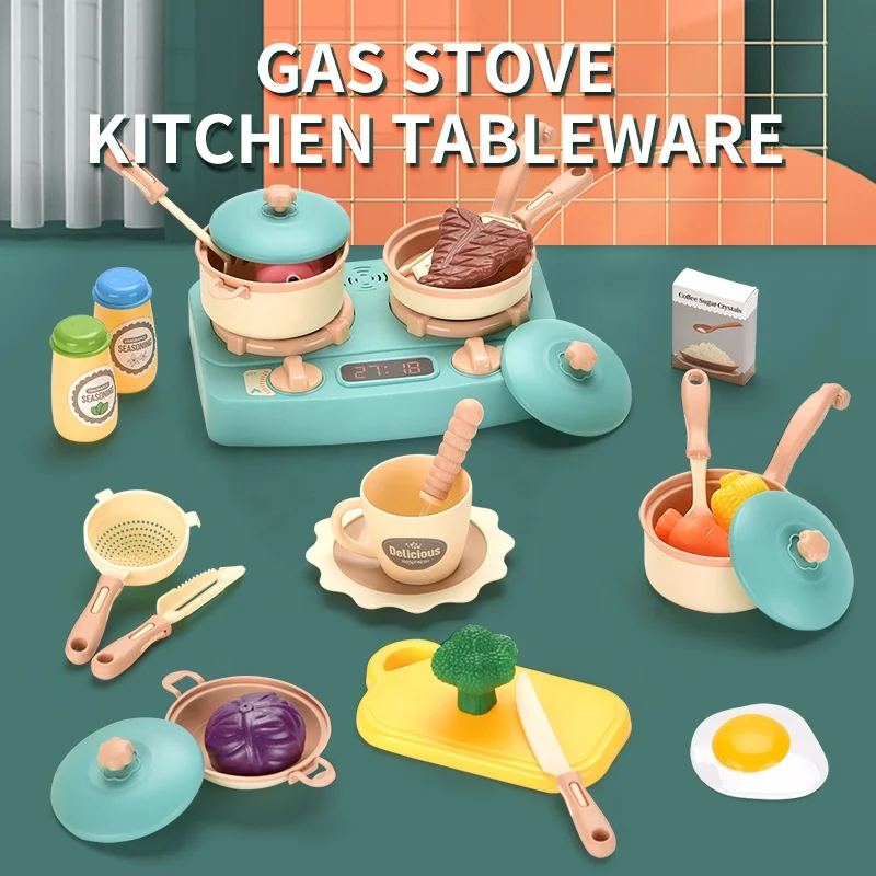 Gas stove kitchen utensils with spray lighting fancy tableware spraying mist kitchen toy girls toys 8 years old