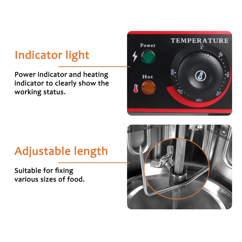 GZKITCHEN Electric Automatic Rotating Shawarma Grill Two Infrared Burners Doner Kebab Machine Stainless Steel BBQ Grill