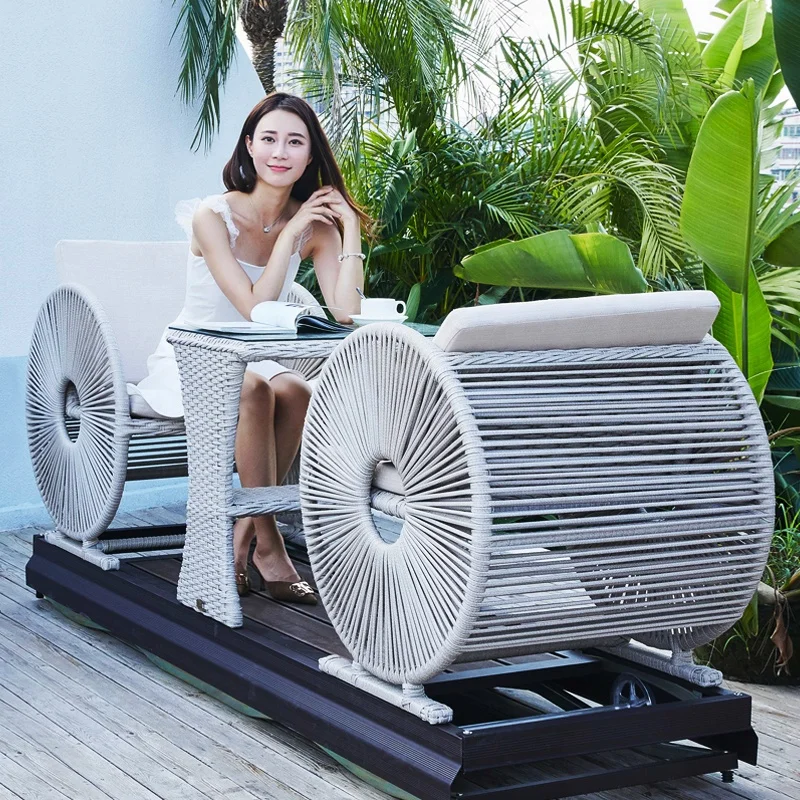 Outdoor Garden Rattan Furniture Patio Swings With Table villa Rattan Swing Chair