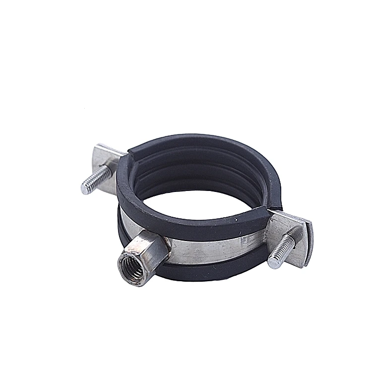Tianjin best quality stainless steel 304 316 double screw hanger loop pipe clamps with rubber