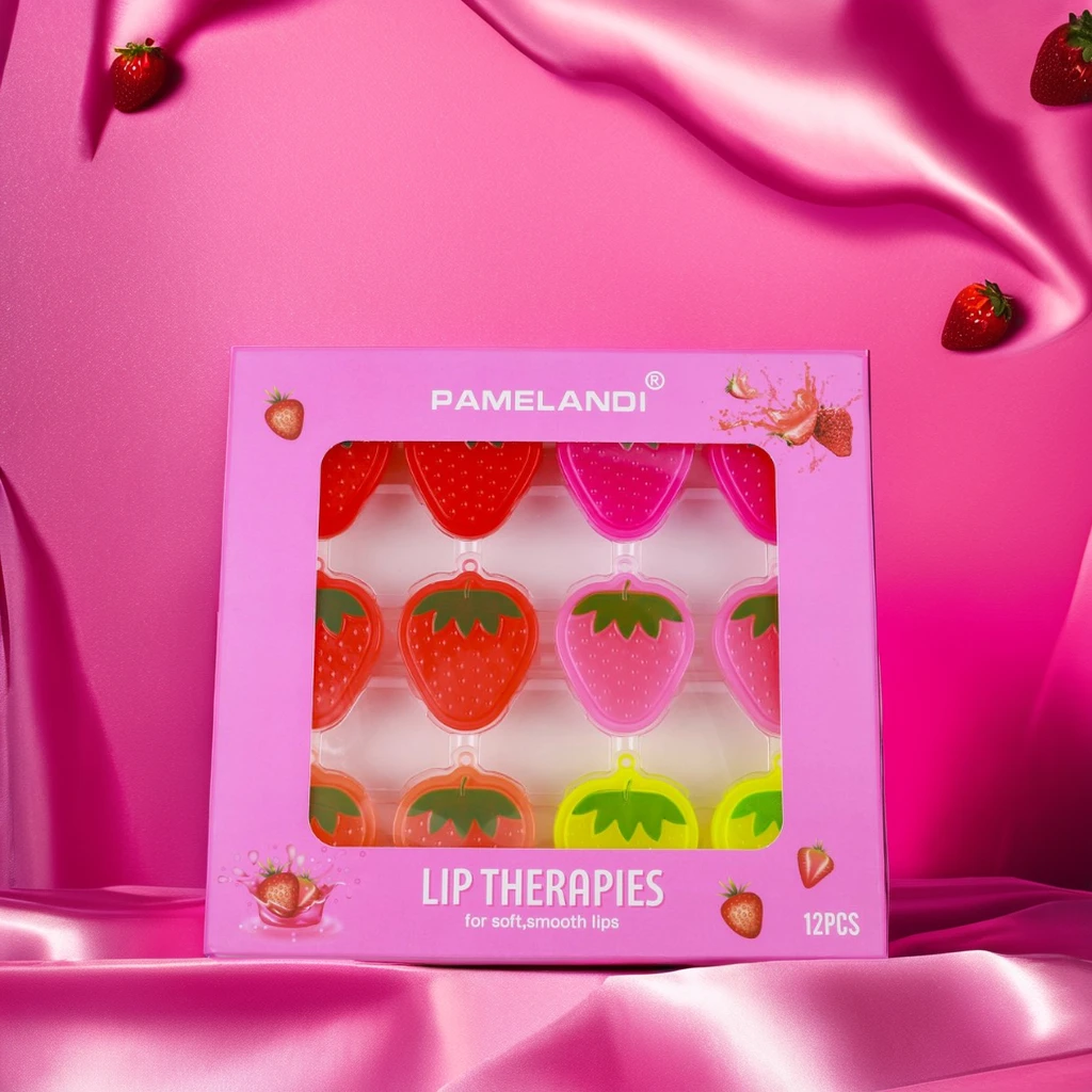 Hot Selling Waterproof Moisturizing Lip Balm Strawberry Shaped Christmas Gift Kids Mineral Ingredient Fruit Flavored