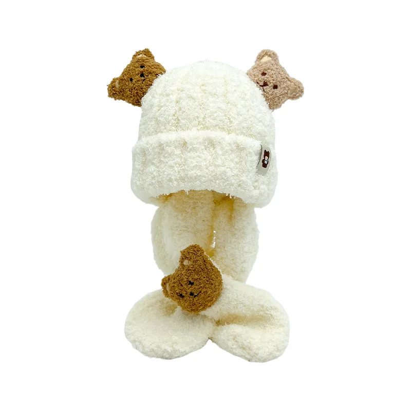 BSBH New Design Cute Plush Winter Hats Kid Scarf Set Baby Ear Warmers Fuzzy Beanie Hats Cartoon Baby Beanie Hats
