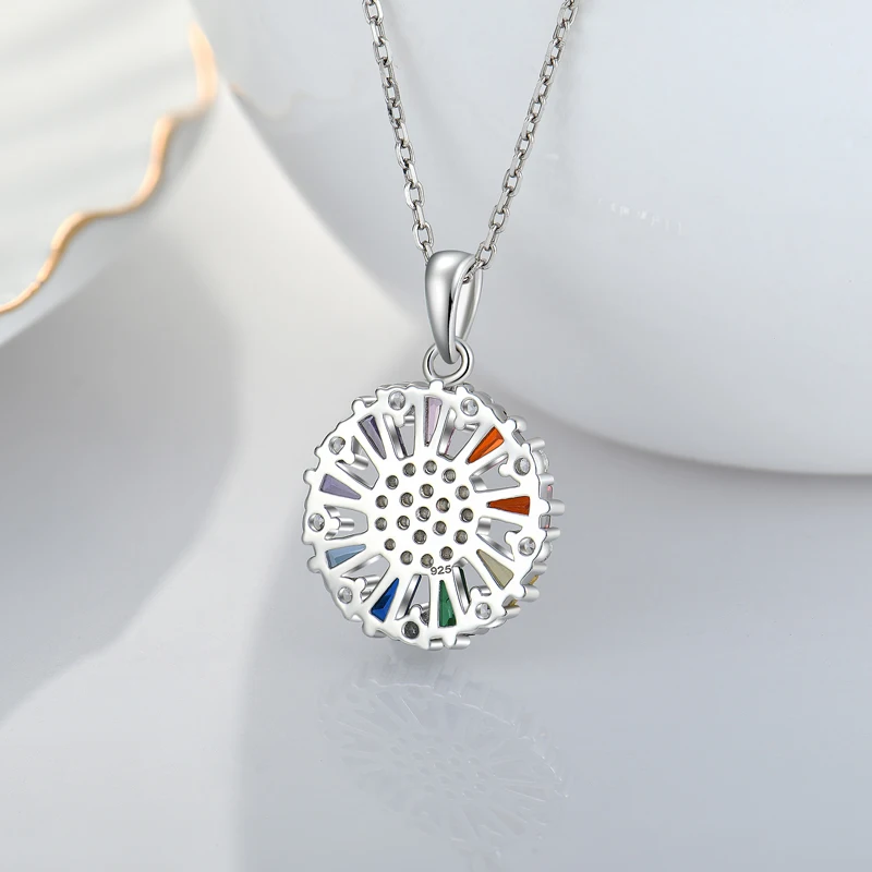 Wholesale Customized Sterling Silver 925 Colour CZ SunFlower Pendant Necklace Fine Jewelry For Women Gift