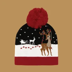 Christmas Pattern wool hat vintage British Style fashion cotton knitting hat with pom pom outdoor winter hats Wholesale