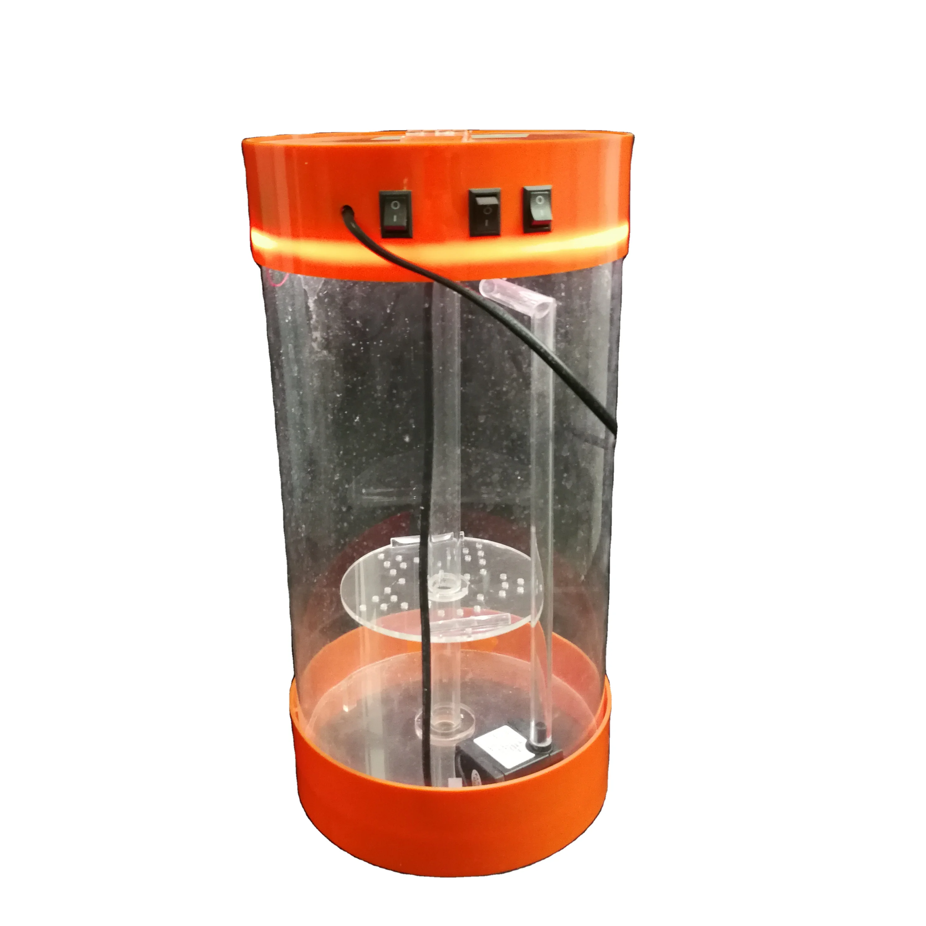 Electricly rotated cylindrical acrylic display cabinet with LED lighting system and lockable door