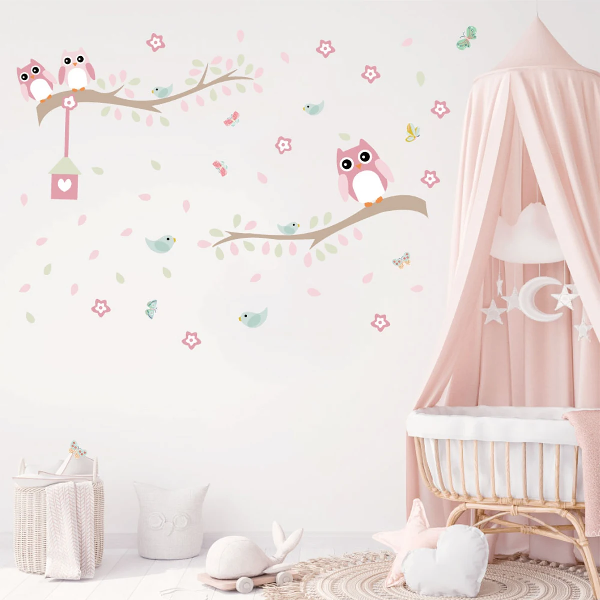 Self adhesive owl on the tree cute baby wall stickers for bedroom