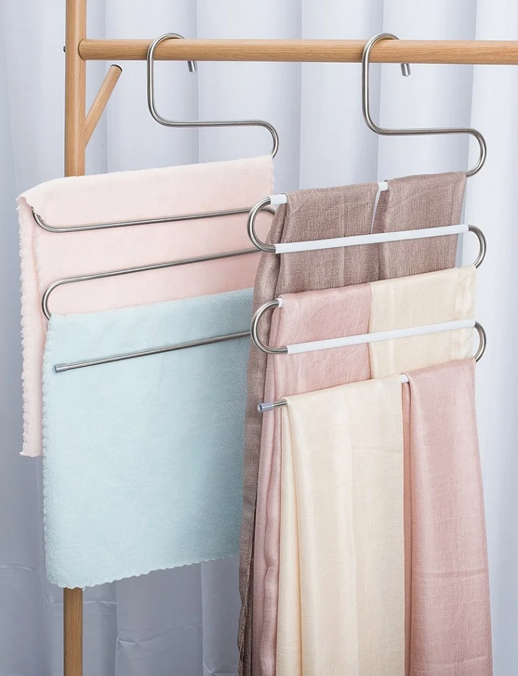 LM2031-B  Multifunction 5 layer S shape space saving cloth hanger,strong metal clothes scarf pants hanger