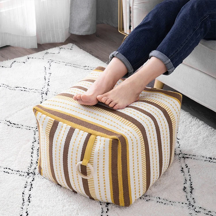 Home Decorative Comfortable Foot Stool Woven Jacquard Ottoman Cotton Living Room Furniture YQ000445 Ottoman Pouf Modern