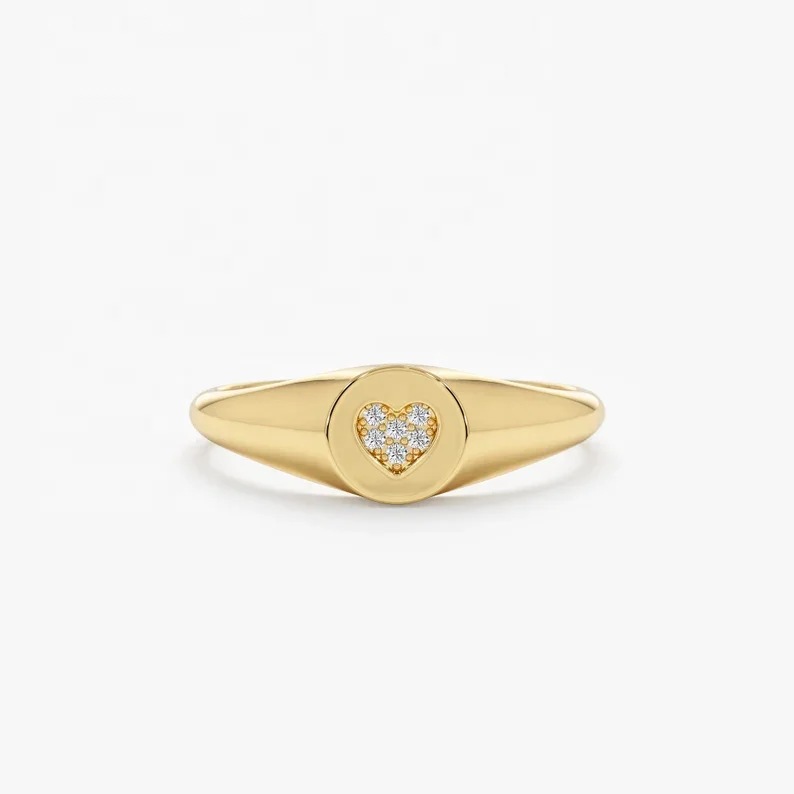 LOZRUNVE Fashion Jewelry Custom Wholesale Sterling Silver Pave CZ Stone Heart Signet Ring Women