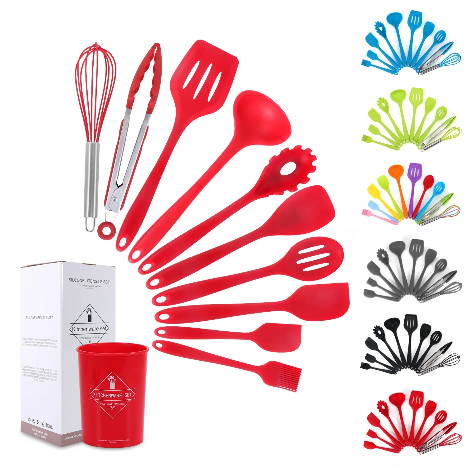 
Wholesale Food Grade Silicone Cooking Utensils Tool 10 Pieces Nylon Kitchen Accessories Set Silicone Rubber Kitchen Utensils 