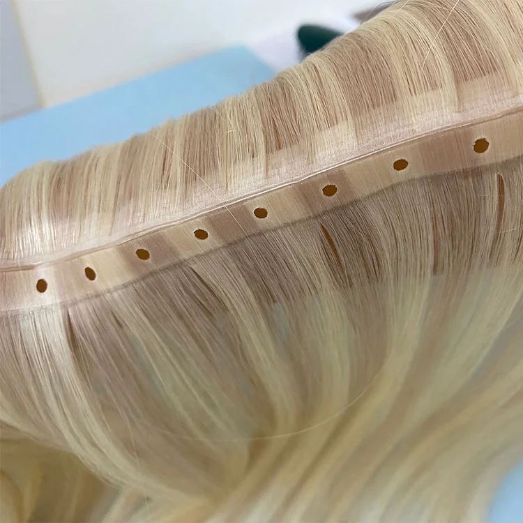 Cuticle Aligned NO SEWING NO GLUE Hole Weft ICE White Color XO injected Hair Weft 100% Human Hair Extensions 100g/Pack
