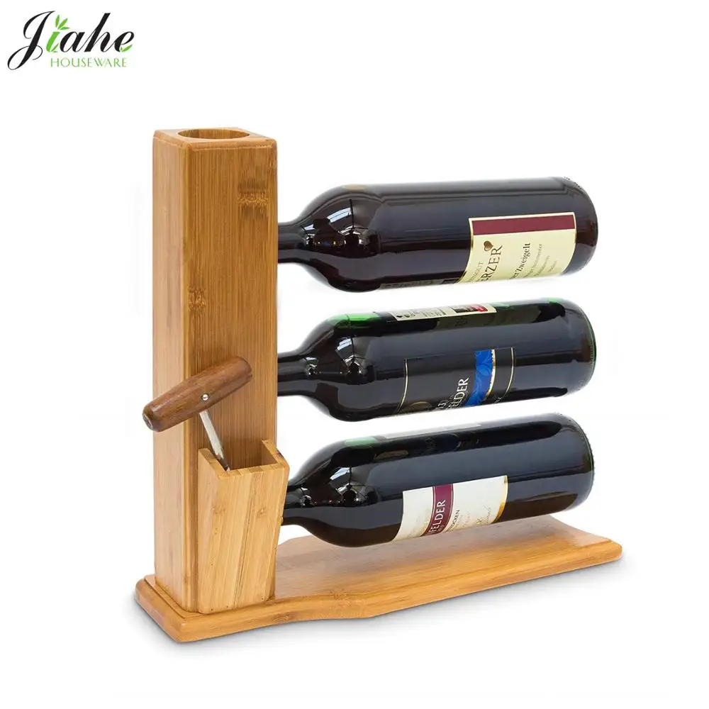 Wine Shelf Free-Standing Bamboo Bottle Rack With Cork And Bottle Opener Holder Wine Stand