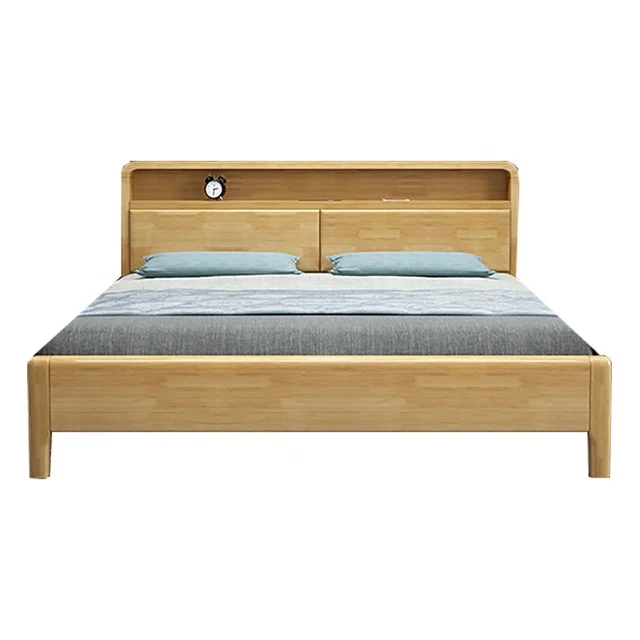 
Nordic solid wood bed 1.8m 1.5m double single bedroom furniture hard soft bed furniture B & B hotel bed 