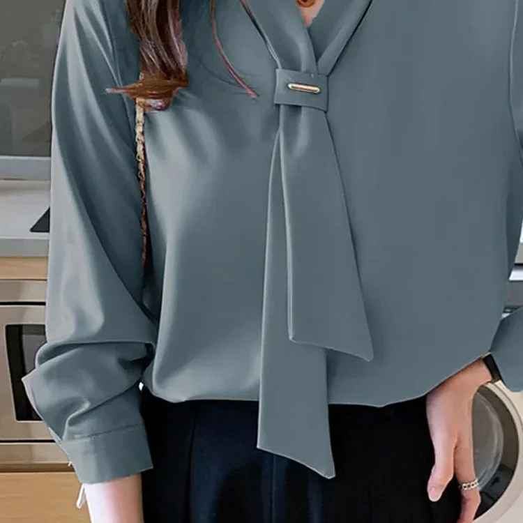 Satin Blusas Vestidos De Fiesta Largos Elegantes Y Office Wear V Neck Long Raglan Sleeves Women Blouses And Shirts For Women