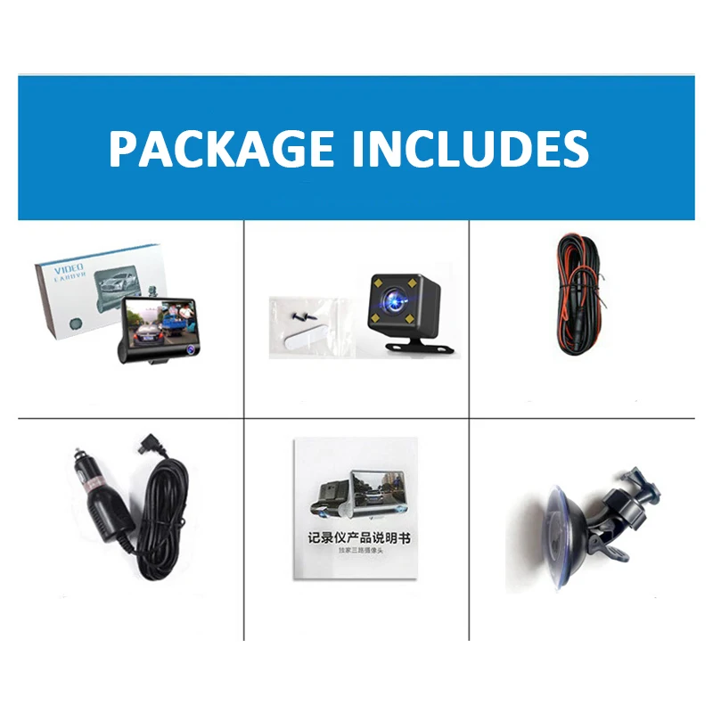 dash cam 3 lens 4.0 inch black box cams car camera 1080p hd wide angle dvr video recorder g-sensor parking support rear cam