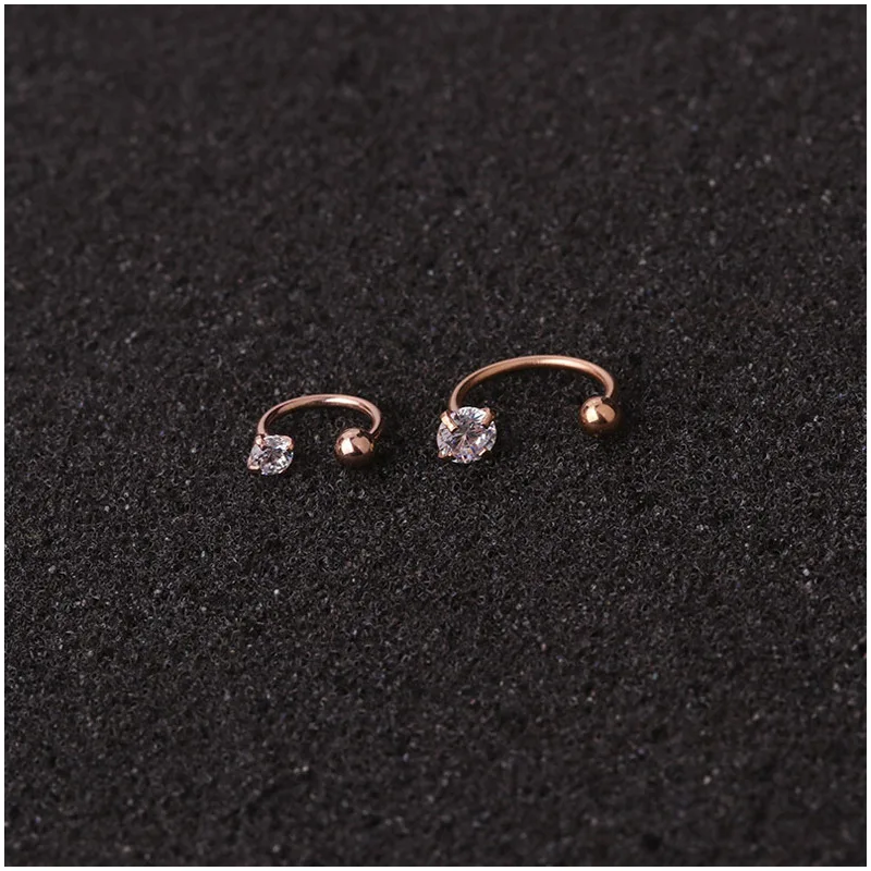 Europe Hot Sale Stainless Steel Screw Nose Nail Iced Out Cubic Zirconia CZ C Shaped Cartilage Tragus Ear Piercing Ring Jewelry