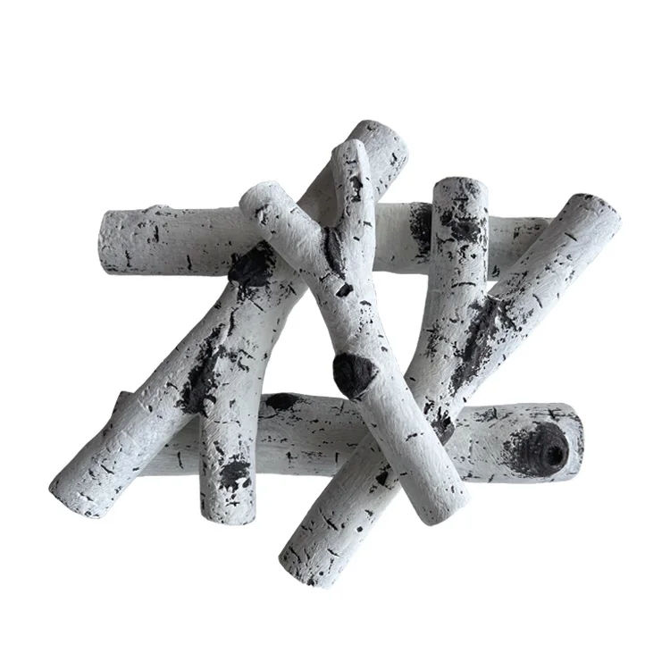 12 Pcs Large Withe Birch Logs Gas Fireplace Ceramic Logs Decorative