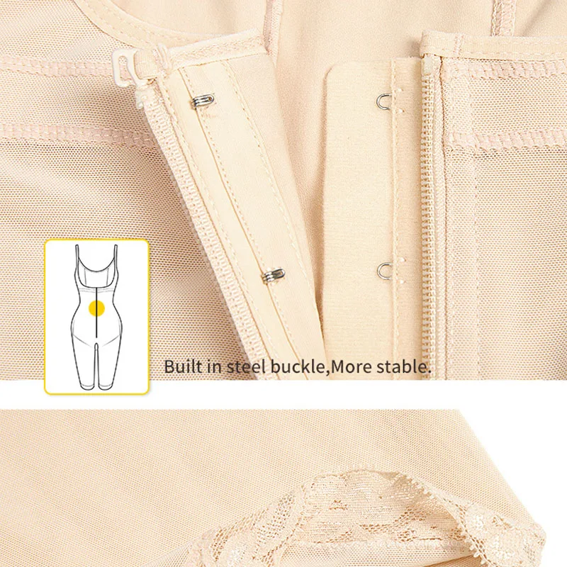 2021 New Sling Plus Size Shapers Breathable Solid See Through Women Jumpsuit Breasted Zipper Corset