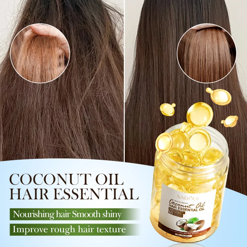 OEM SADOER Private Label Coconut Oil Nourishing Hair Care Products Lmprove Dry Brighten Hair Color Smooth Hair Care Capsule