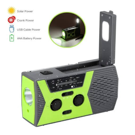 Portable Hand Crank Emergency NOAA Solar Power Radio Home Weather Radio with Flashlight Reading Lamp for Outdoor Camping Hiking