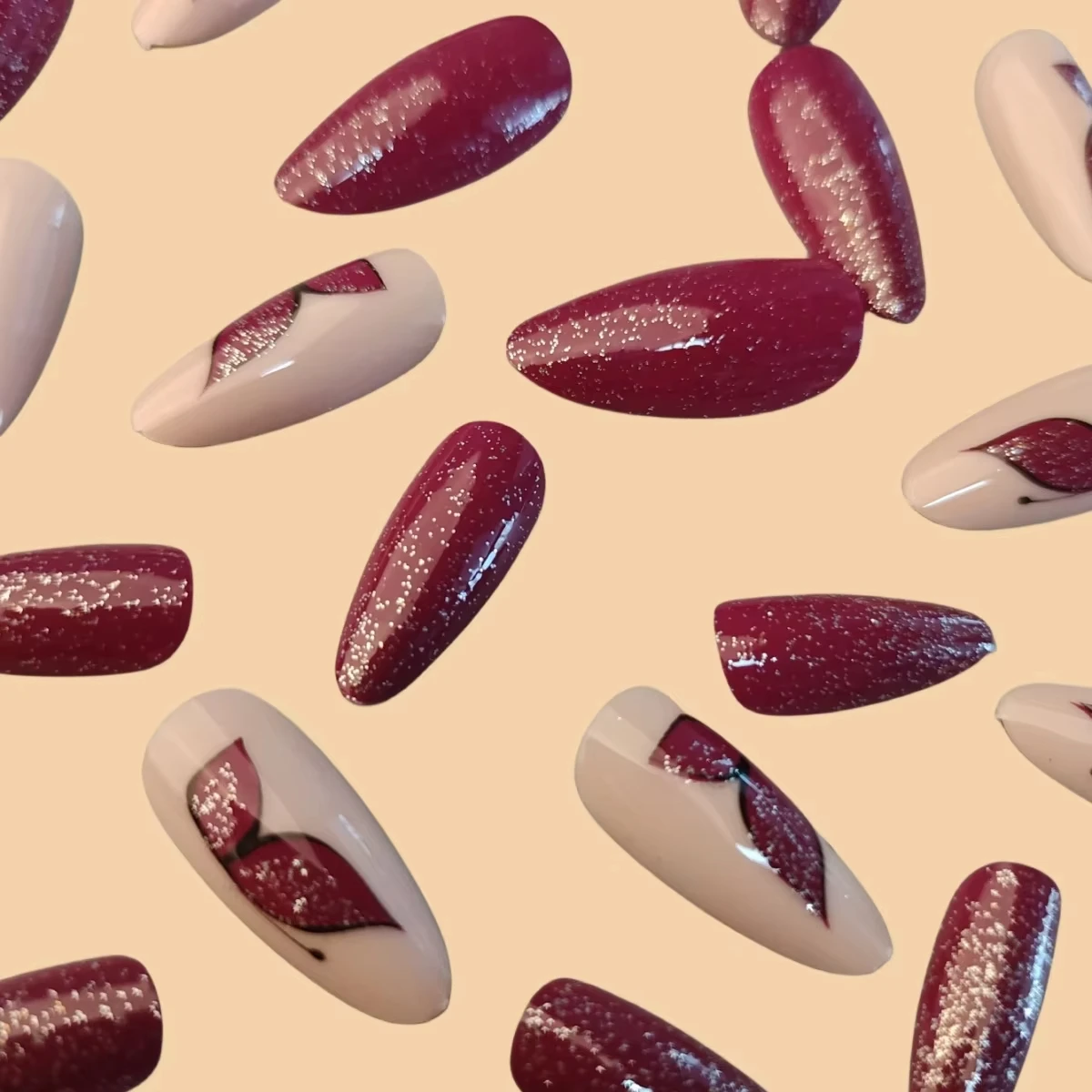 High-quality French style artificial nails pressed in  nail salons using popular nail art design girls