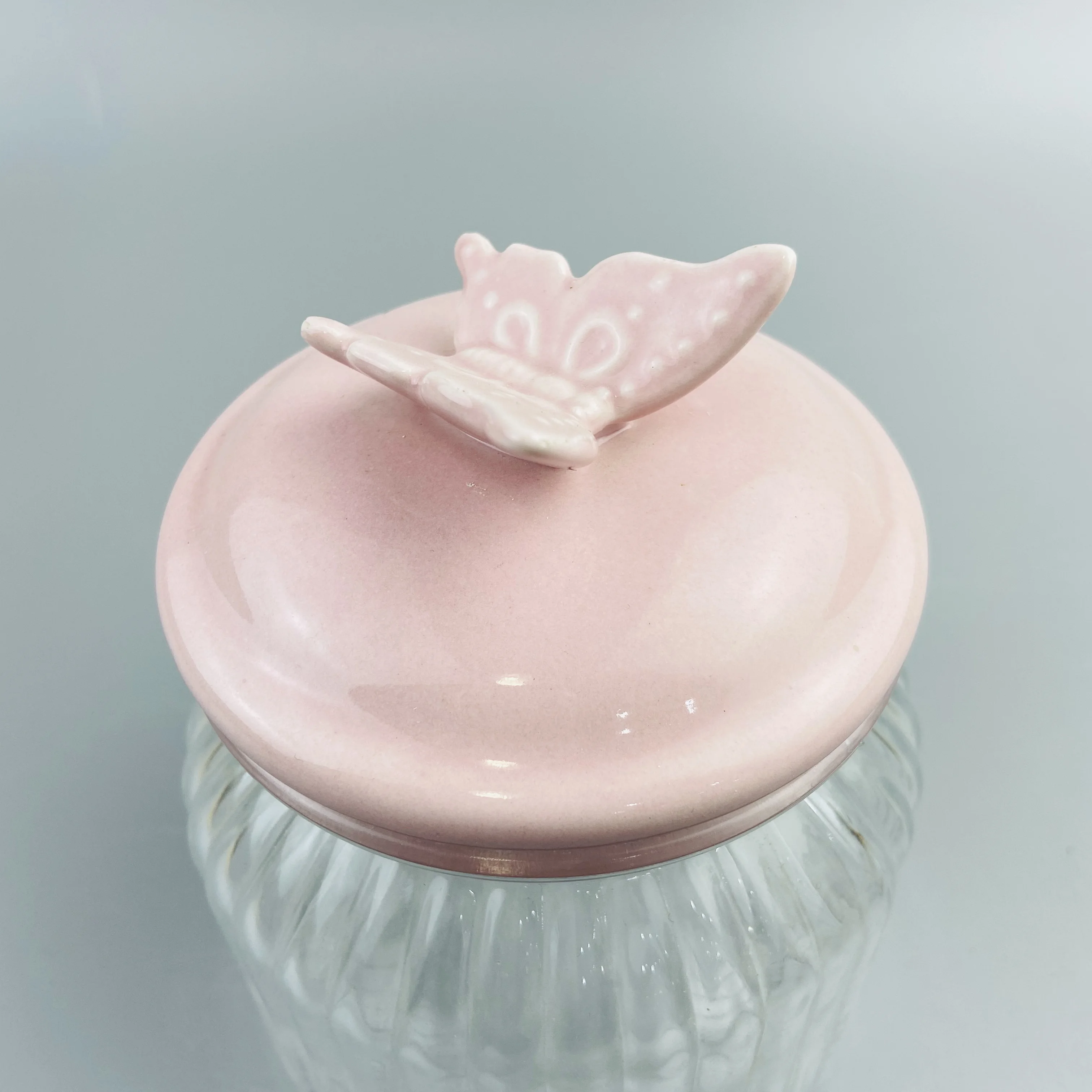 
Hot sales porcelain butterfly decor glass jars and containers with lid 