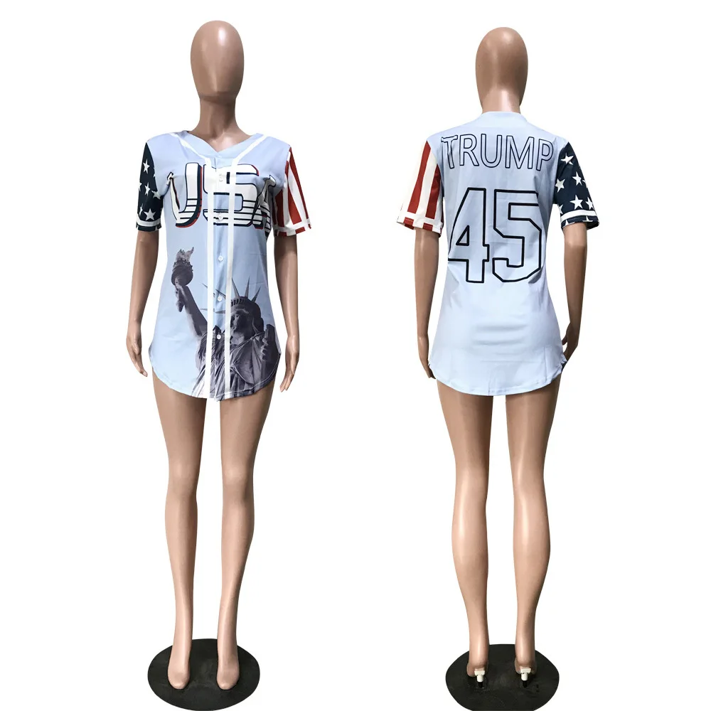 
YHSY98 Hot sell Statue of Liberty Characteristic positioning printing Independence Day printed short sleeve women blouse 