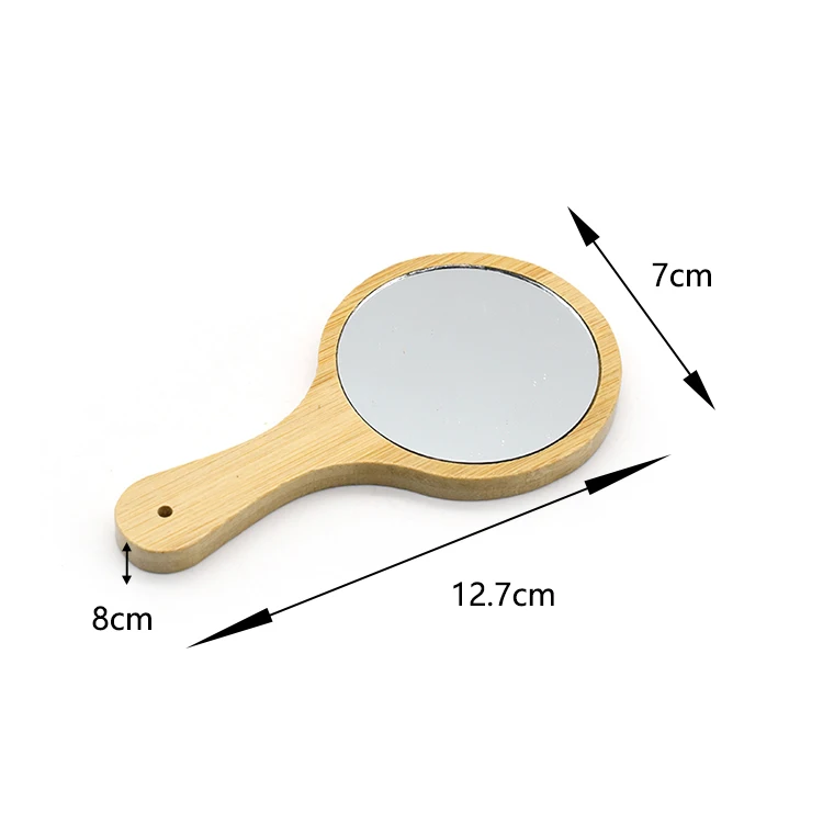 Custom Logo Round Pocket Bamboo Mirror Handheld Mini Small Makeup Mirrors