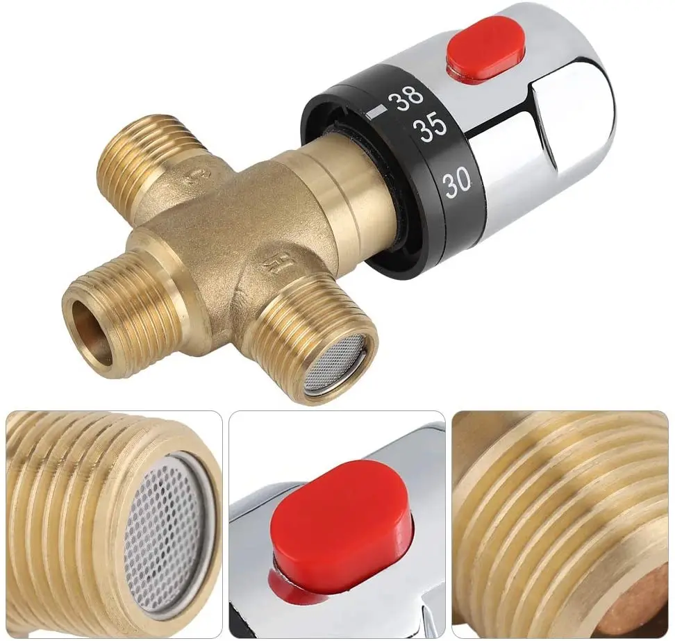 Thermostatic Mixing Valve G1/2 for Shower System Water Temperature Control Hot Cold Water Regulator