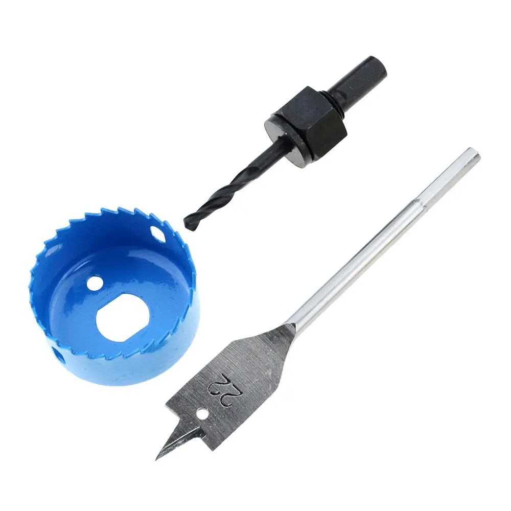 22 mm 3Pcs Installation Entry Lock Tool Kit Hole Saw with Wood Drill Bit & Mandrel Wood Carbon steel Hole Saw with Arbor