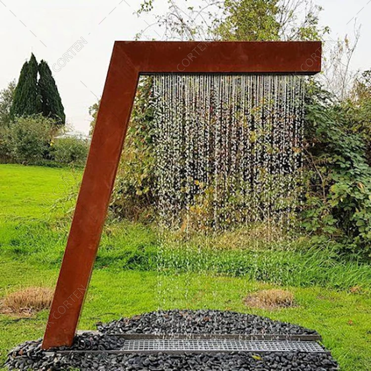 Outdoor garden modern corten steel gate water fountain