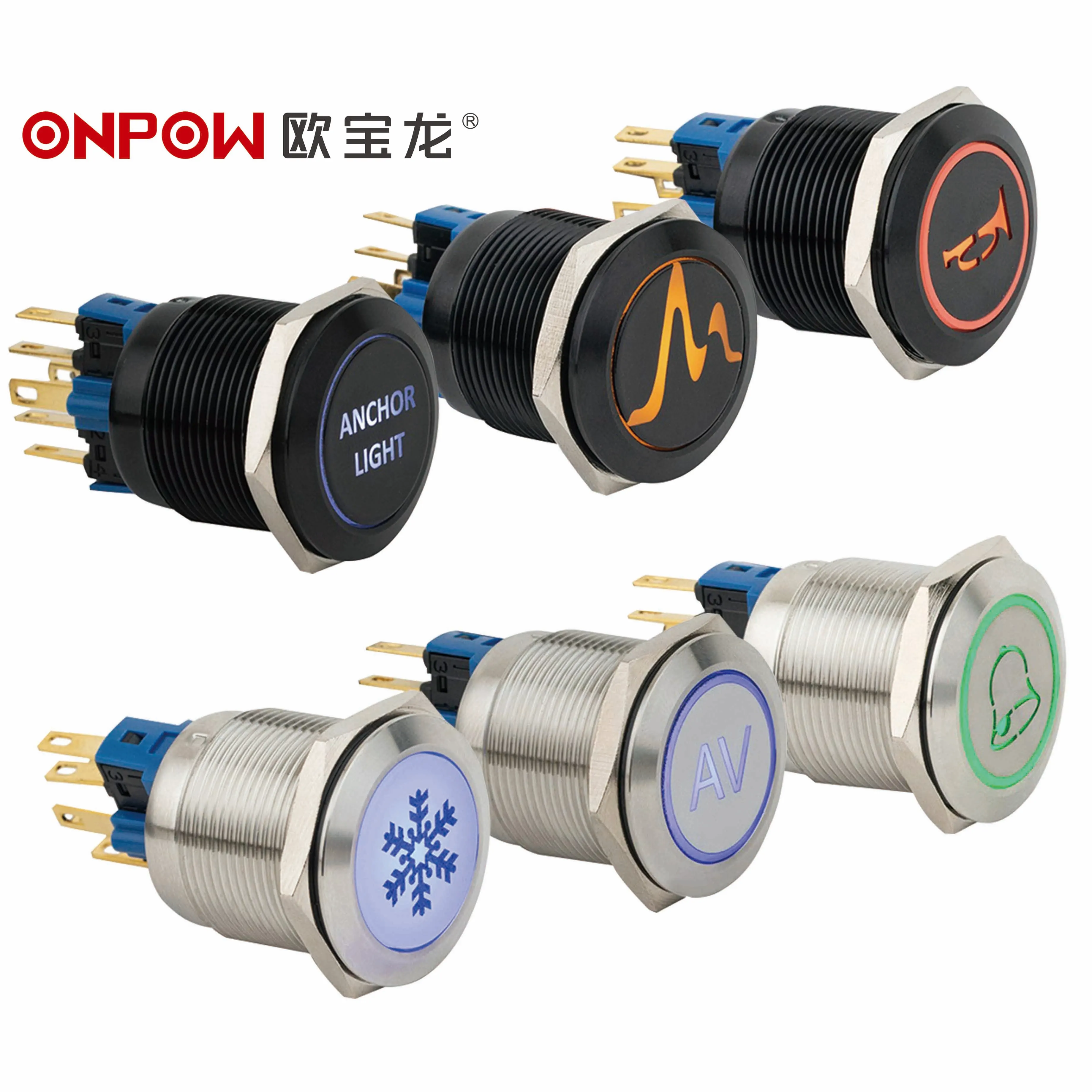 Индивидуальный Светодиодный металлический кнопочный переключатель с символами 22 мм фабричная розетка производитель OEM серия