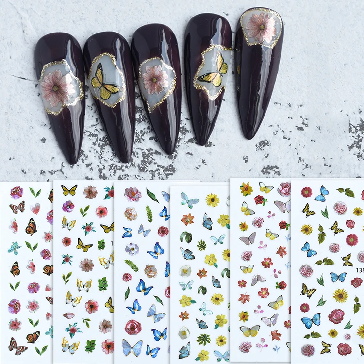 Custom 3D Luxury Waterproof Self Adhesive Butterfly Flower Laser Nail Art Stickers