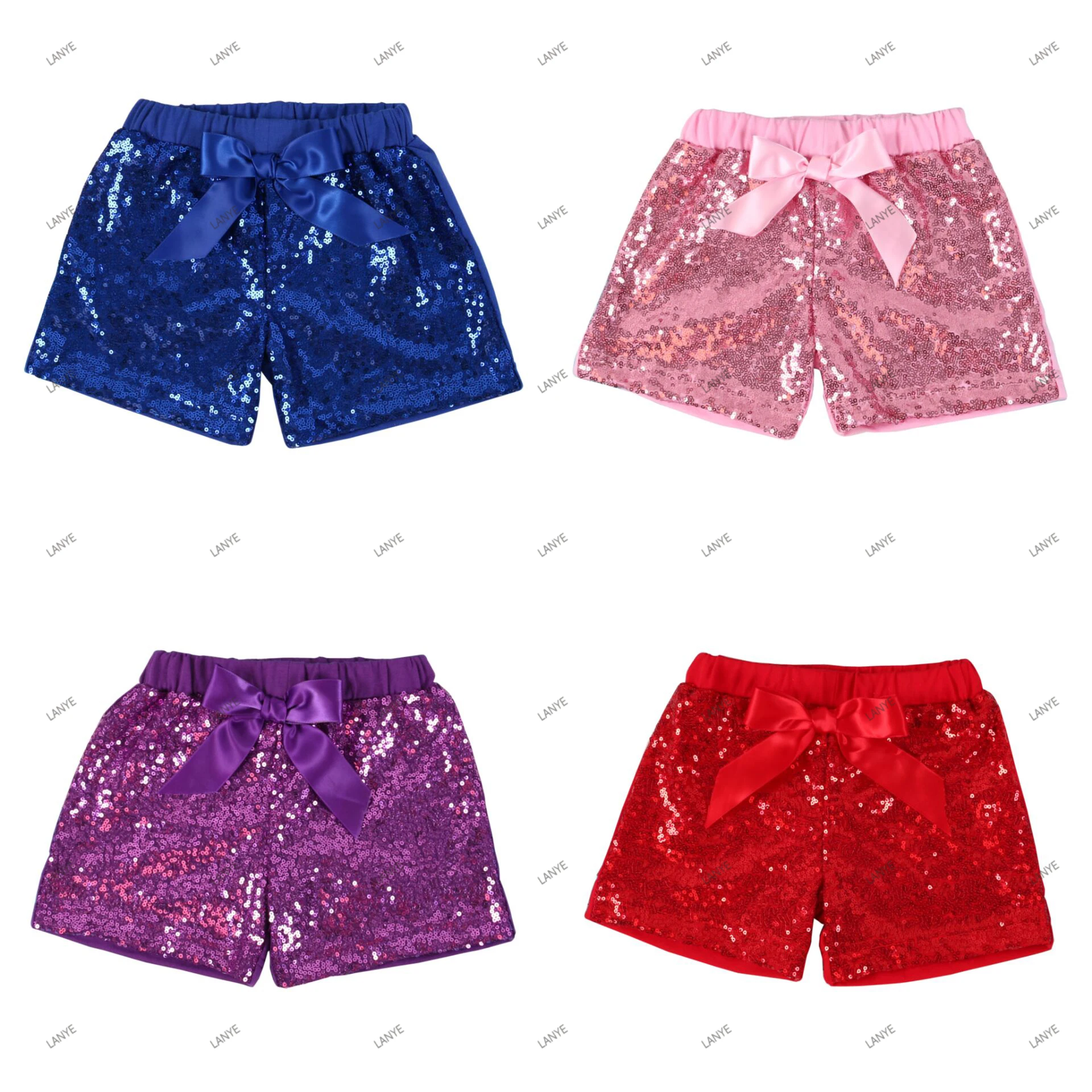 Lanye wholesale hot sale cute fashion shiny bow sequin kids girl shorts