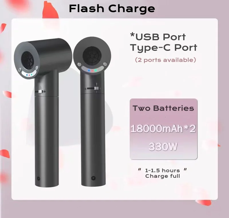 330W Powerful Wireless Blower Turbo Jet Fan Cleansing Fan Large Battery Capacity Type C Charging