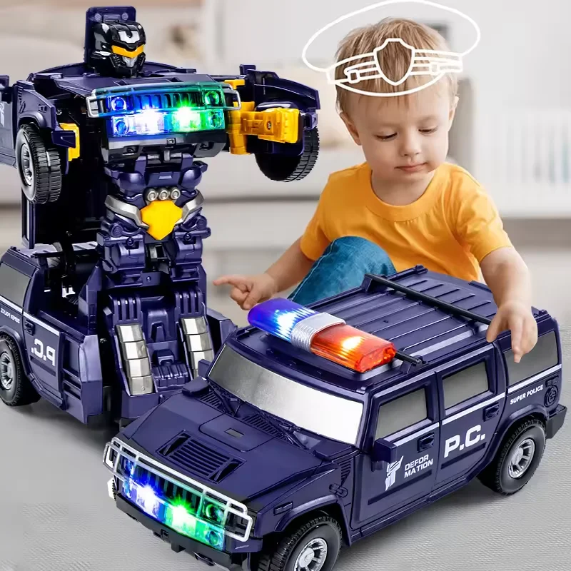 Electric Car Toy Deformation Universal Police Car With Light&Music Projection Transformation Car Toy For Children